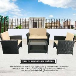 NEW 4 PCS Rattan Garden Furniture Set Patio Outdoor Table Chairs Sofa Black UK