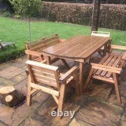 NEW STYLE Solid Wood Garden Patio Furniture Set. 6 ft Table 2 Bench & 2 Chairs