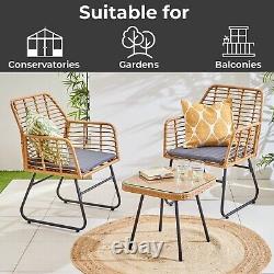 Neo Garden Furniture Patio Wicker Bamboo Style Cane Chair Table Bistro Set 3 PC