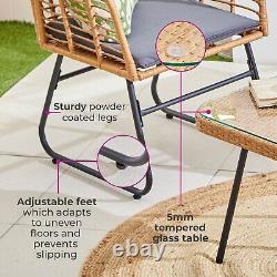 Neo Garden Furniture Patio Wicker Bamboo Style Cane Chair Table Bistro Set 3 PC