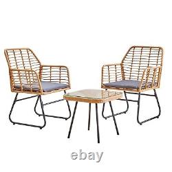 Neo Garden Furniture Patio Wicker Bamboo Style Cane Chair Table Bistro Set 3 PC