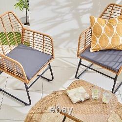 Neo Garden Furniture Patio Wicker Bamboo Style Cane Chair Table Bistro Set 3 PC