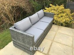 New Grey PE Rattan 3 Seater Sofa Patio Outdoor Garden Furniture UK Stock