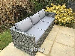 New Grey PE Rattan 3 Seater Sofa Patio Outdoor Garden Furniture UK Stock