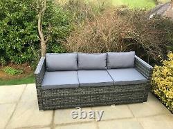 New Grey PE Rattan 3 Seater Sofa Patio Outdoor Garden Furniture UK Stock