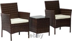 Nustone Rattan Garden Patio 2 Chairs and Table Set Outdoor Furniture in Brown