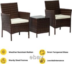 Nustone Rattan Garden Patio 2 Chairs and Table Set Outdoor Furniture in Brown