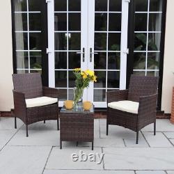 Nustone Rattan Garden Patio 2 Chairs and Table Set Outdoor Furniture in Brown