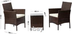 Nustone Rattan Garden Patio 2 Chairs and Table Set Outdoor Furniture in Brown