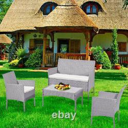 OUTDOOR RATTAN GARDEN SOFA FURNITURE 4PIECE SET PATIO CHAIRS TABLE Weaker Indoor