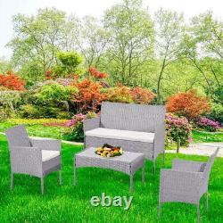 OUTDOOR RATTAN GARDEN SOFA FURNITURE 4PIECE SET PATIO CHAIRS TABLE Weaker Indoor