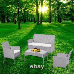 OUTDOOR RATTAN GARDEN SOFA FURNITURE 4PIECE SET PATIO CHAIRS TABLE Weaker Indoor