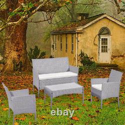 OUTDOOR RATTAN GARDEN SOFA FURNITURE 4PIECE SET PATIO CHAIRS TABLE Weaker Indoor