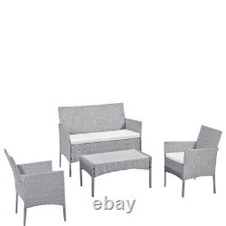 OUTDOOR RATTAN GARDEN SOFA FURNITURE 4PIECE SET PATIO CHAIRS TABLE Weaker Indoor