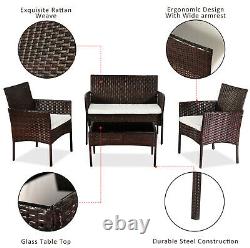 Oshion outdoor rattan 4 piece set patio brown garden sofa furniture & cushions