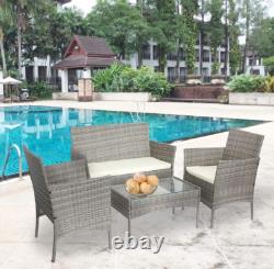 Outdoor 4-Piece Rattan Garden Sofa Chair Table Furniture Set Patio Conservatory