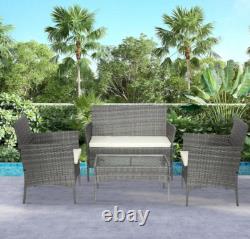 Outdoor 4-Piece Rattan Garden Sofa Chair Table Furniture Set Patio Conservatory