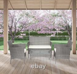 Outdoor 4-Piece Rattan Garden Sofa Chair Table Furniture Set Patio Conservatory