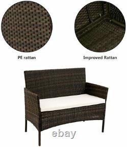 Outdoor 4PCS Patio Ratten Garden Furniture Sofa Set Table + Chair + Cushion UK