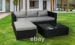 Outdoor Black Rattan Garden Furniture 4 Seat Corner Sofa &Coffee Table Patio Set