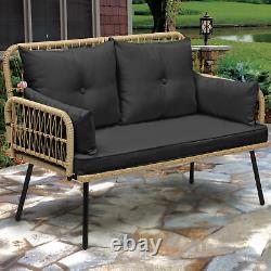 Outdoor Furniture Wicker Patio 2 Seater Rattan Sofa Garden Love Seat withCushion