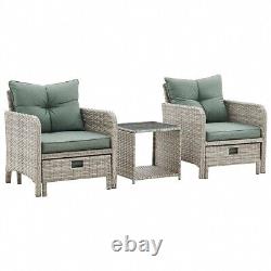 Outdoor Garden Chairs Rattan Furniture Armchair & Footstools Grey Patio Set