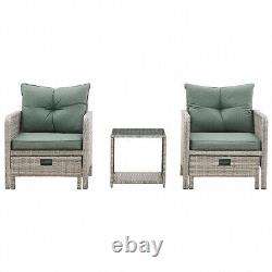 Outdoor Garden Chairs Rattan Furniture Armchair & Footstools Grey Patio Set