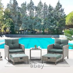 Outdoor Garden Furniture Rattan Chairs Armchair Patio Set & Footstools