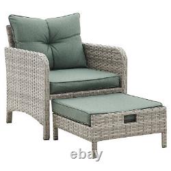 Outdoor Garden Furniture Rattan Chairs Armchair Patio Set & Footstools