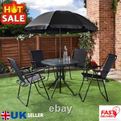 Outdoor Garden Furniture Set Dining Table Patio Deck 4 Chairs & Parasol 6pc