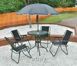 Outdoor Garden Furniture Set Dining Table Patio Deck 4 Chairs & Parasol 6pc