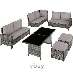 Outdoor Garden Furniture Set UV-Resistant Patio Sofa Stool Table Cushions Grey