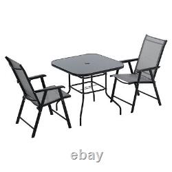 Outdoor Garden Glass Table And 2/4 Chairs Patio Furniture Set with Parasol Hole