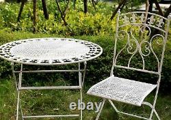 Outdoor Garden Metal Furniture Bistro Set Patio Table Two Chairs Antique White