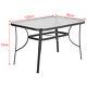 Outdoor Garden Patio Black Furniture Sets Glass Table & Chairs Khaki Umbrella