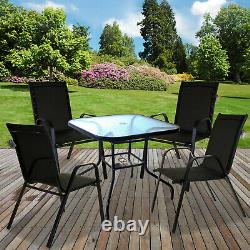 Outdoor Garden Patio Furniture Sets Glass Tables Stacking Chairs Parasol Base