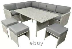 Outdoor Grey Rattan Garden Furniture 9 Seat Corner Sofa & Dining Table Patio Set