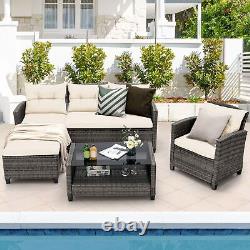 Outdoor&Indoor Garden furniture Set 4 PCS Patio with Extra Pillows and Cushions