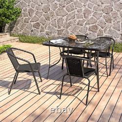Outdoor Marble/Wood Effect Dining Table And Chairs Garden Patio Furniture Set UK