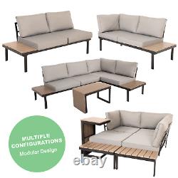 Outdoor Modular Corner Lounge Sofa Set Garden Patio Furniture Table 5 Piece Grey