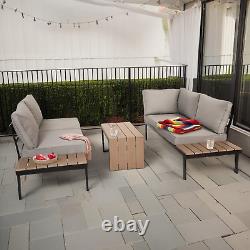 Outdoor Modular Corner Lounge Sofa Set Garden Patio Furniture Table 5 Piece Grey