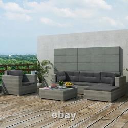 Outdoor Patio 6pcs Poly Rattan Garden Lounge Furniture Set Sofa Chairs Cushions