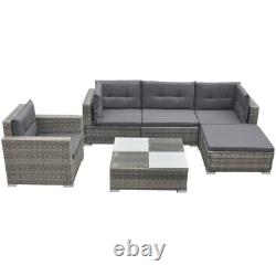 Outdoor Patio 6pcs Poly Rattan Garden Lounge Furniture Set Sofa Chairs Cushions