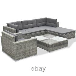 Outdoor Patio 6pcs Poly Rattan Garden Lounge Furniture Set Sofa Chairs Cushions