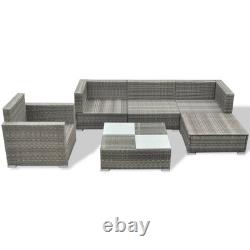 Outdoor Patio 6pcs Poly Rattan Garden Lounge Furniture Set Sofa Chairs Cushions
