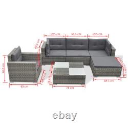 Outdoor Patio 6pcs Poly Rattan Garden Lounge Furniture Set Sofa Chairs Cushions