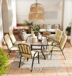 Outdoor Patio Furniture Set 6 Seater Cushion Arm Chair Metal Garden Dining Table