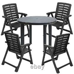 Outdoor Patio Garden Furniture Black Round Plastic Table and Folding Chairs Set