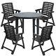 Outdoor Patio Garden Furniture Black Round Plastic Table And Folding Chairs Set