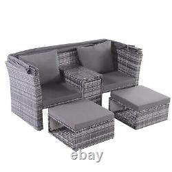 Outdoor Patio Garden Furniture Set Rattan Sofa Set Lounge Set Retractable Canopy